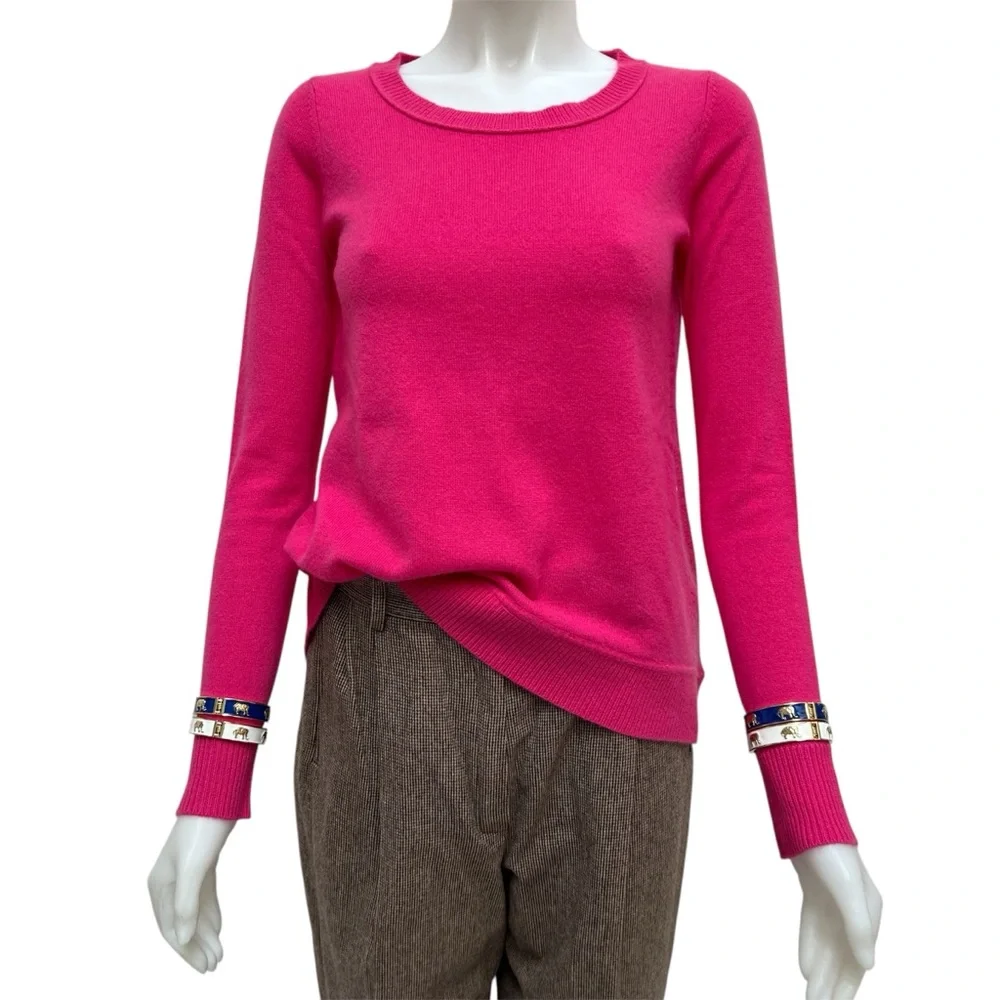 DVF 100% Cashmere Hot Flamingo Pink Sweather Sz Petite Hi-Low Barbie Doll‎